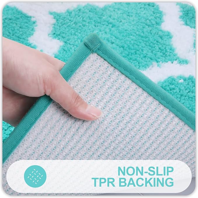 OLANLY Bathroom Rugs 30x20, Soft and Absorbent Microfiber Bath Rugs, Non-Slip Shaggy Shower Carpet, Machine Wash Dry, Bath Mats for Bathroom Floor, Tub and Shower, Turquoise
