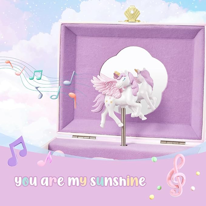 Lolalet Unicorn Music Jewelry Box for Girls, Kids Musical Jewelry Boxes with Spinning Unicorn Doll, Cute Children's Jewelry Storage Organizer Gift for Little Girls Age 3-8 -Pink (Box Only)