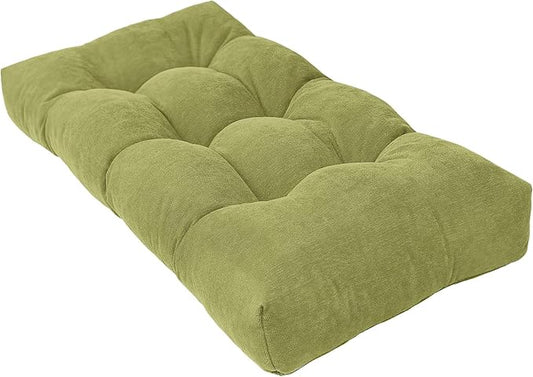 Bench Cushion 36 Inch - Chenille, High-Density Memory Foam, Non-Slip Bottom, Soft Durable Indoor Tufted Long Seat Cushion for Window Garden Furniture (Avocado Green, 36x14x4 Inch)