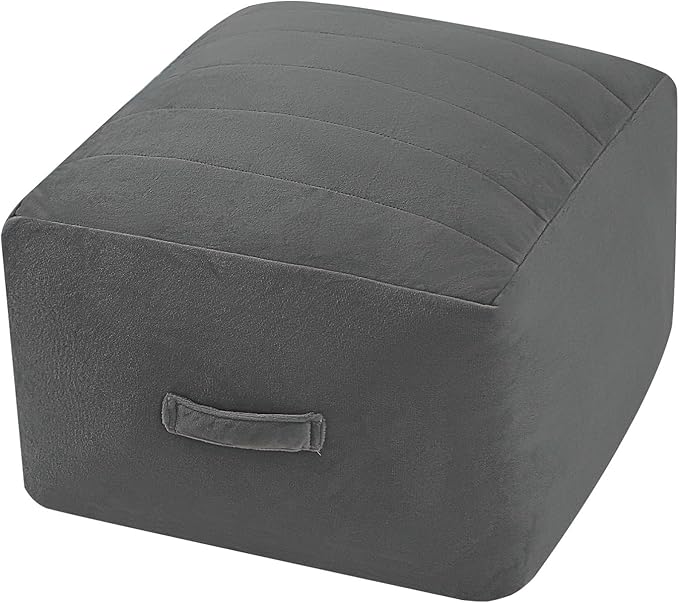 MeMoreCool Square Stuffed Pouf Ottoman Foot Rest, Floor Pouf Foot Stool with Foam Chunk Filling, Soft Stuffed Ottoman Footrest for Living Room, Dark Grey