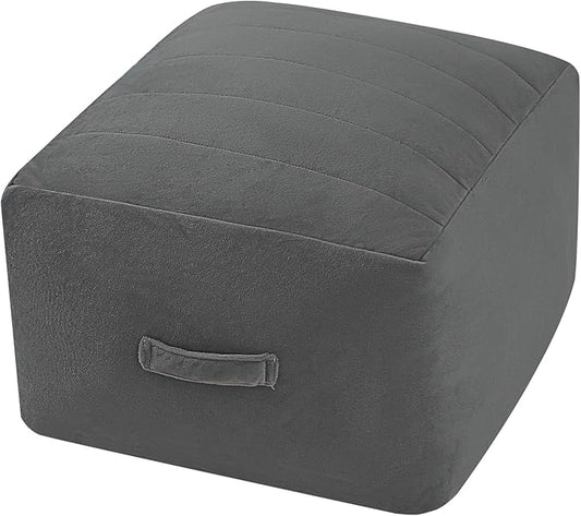 MeMoreCool Square Stuffed Pouf Ottoman Foot Rest, Floor Pouf Foot Stool with Foam Chunk Filling, Soft Stuffed Ottoman Footrest for Living Room, Dark Grey