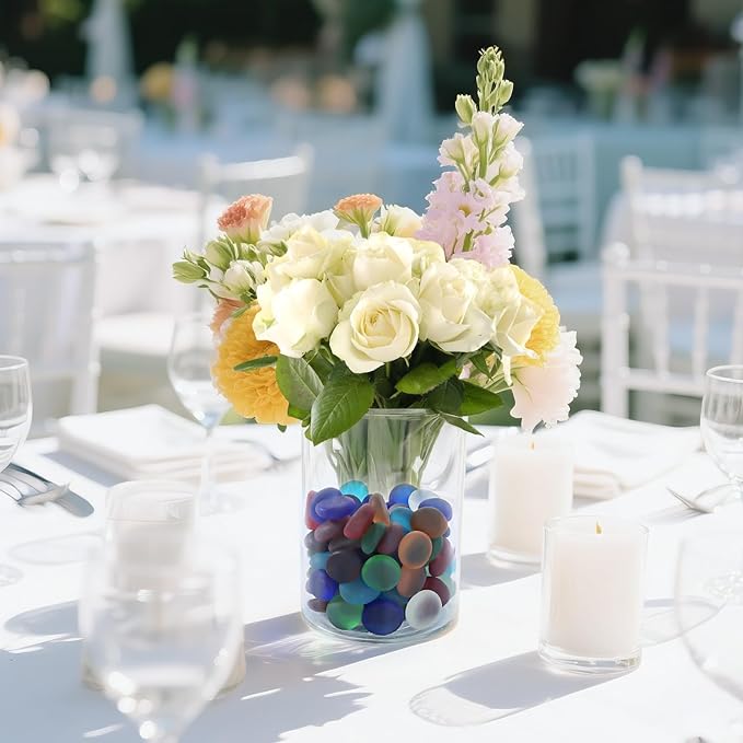 SUREAM Mixed Colored Flat Glass Gems, 0.8LB Glass Pebbles Beads for Vases Fillers Aquarium Fish Tank Rocks DIY Crafts Table Scatter Decoration