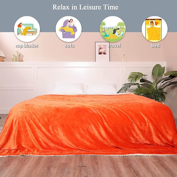 NANPIPER Sherpa Blanket King Fleece Bed Blankets Soft and Warm Fuzzy Microfiber,Orange 90"x108"