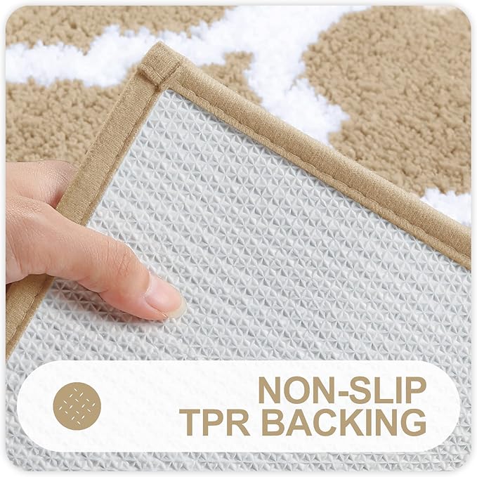 OLANLY Bathroom Rugs 59x24, Soft and Absorbent Microfiber Bath Rugs, Non-Slip Shaggy Shower Carpet, Machine Wash Dry, Bath Mats for Bathroom Floor, Tub and Shower, Beige