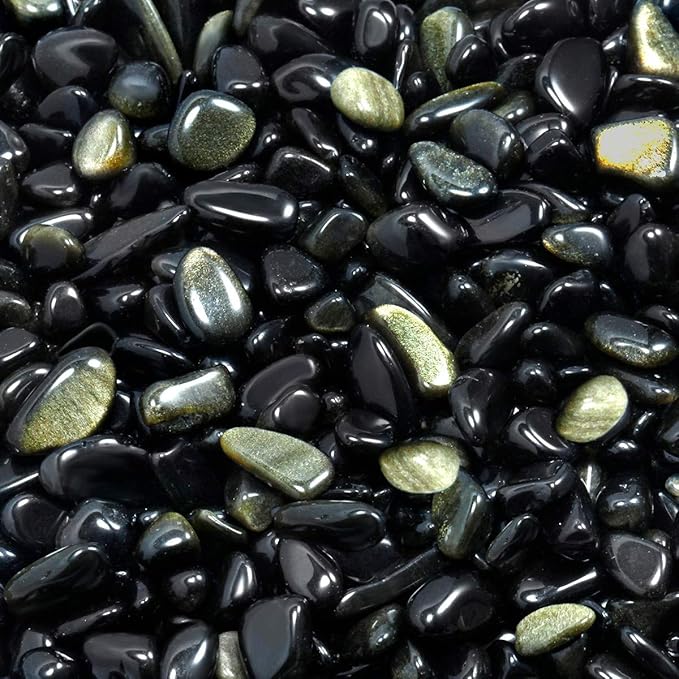 SUNYIK Gold Obsidian Tumbled Chips Crystal Crushed Pieces Irregular Shaped 1pound(About 460 gram)