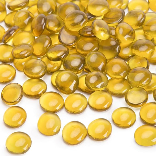 FUTUREPLUSX 5Lb Flat Glass Marbles, Amber Yellow Vase Filler Beads Flat Gems Decorative Glass Stones for Table Scatter Hydroponic Plant Decor
