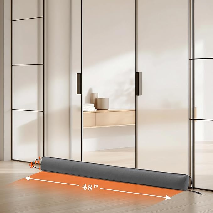 Sunolga 48" Door Draft Stopper for Bottom of Door, Under Door Gap Filler with Removable Cover up to 4 Inches, Weighted Bottom of Door Barrier for Noise, Air, Wind and Light, Gray