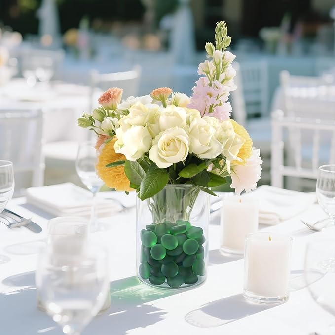 SUREAM Green Flat Marbles, 0.8LB Pebbles for Vases, Glass Gems for Crafts, Glass Marbles Bulk for Aquarium Table Scatter Party Home Wedding Centerpieces Decor