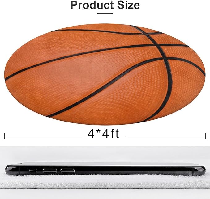 Basketball Rug - Sports Themed Round Rug Basketball Carpet 4x4ft Circle Area Rugs for Boys Bedroom Bedside Living Room Decor