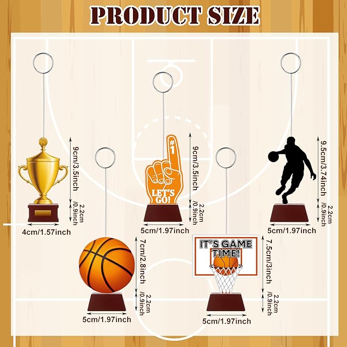 5 Pcs Basketball Themed Party Decorations Photo Holders Balloon Picture Holders Place Card Holders Table Centerpieces Number Name Clips Holder for Home Birthday Wedding Party Decor
