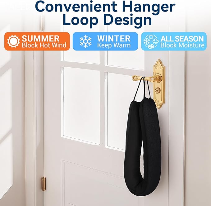 Door Draft Stopper for Bottom of Door, 36’’ Heavy Duty Under Door Draft Blocker Gap Filler, Door Seal for Noise Light Cold Air, with Adhesive Strips, Black