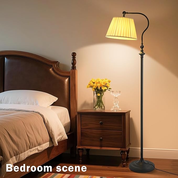Floor Lamp with Fabric Shade,12W Smart Remote and Bluetooth Dimmable, Standing Lamps for Living Room Corner Bedroom Bedside Farmhouse Office,Modern Rustic Vintage Tall Reading Light