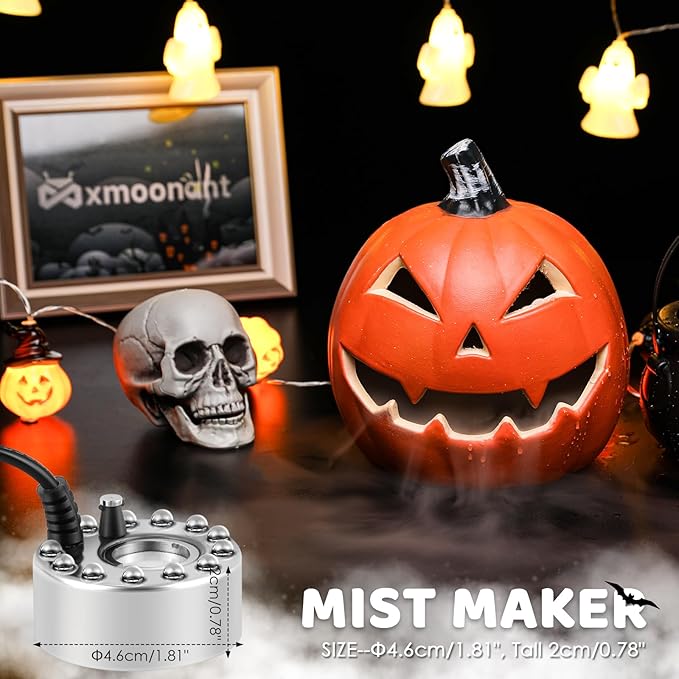 Mxmoonant 350ml/H Ultrasonic Mist Maker Fogger Metal 12 LED Lights Mister with Removable Splash Guard & Ceramic Discs for Water Fountain Pond Pot Rockery Sink