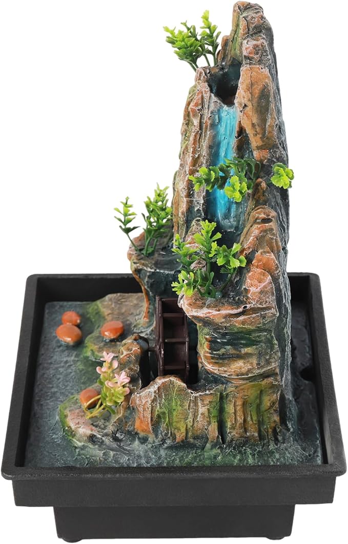 Indoor Fountain Rockery Tabletop Fountain with an Atomizer Elaxation Water Feature Meditation Desktop Fountains for Home Office Decor or Gift 7.9''L x 7''W x 10.6''H with LED Light