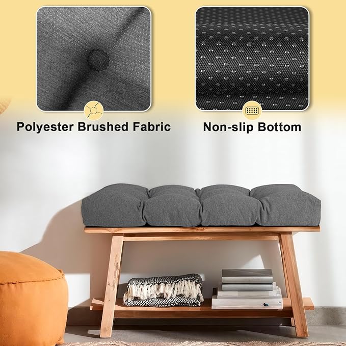 Bench Cushion 42 Inch - Polyester Brushed, High-Density Foam, Non-Slip Bottom, Soft Durable Indoor Tufted Long Seat Cushion for Window Garden Furniture (Dark Gray, 42x16x4 Inch)