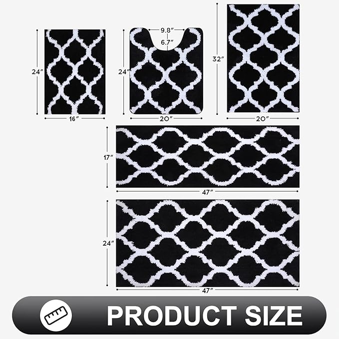 OLANLY Bathroom Rugs 24x16, Soft and Absorbent Microfiber Bath Rugs, Non-Slip Shaggy Shower Carpet, Machine Wash Dry, Bath Mats for Bathroom Floor, Tub and Shower, Black