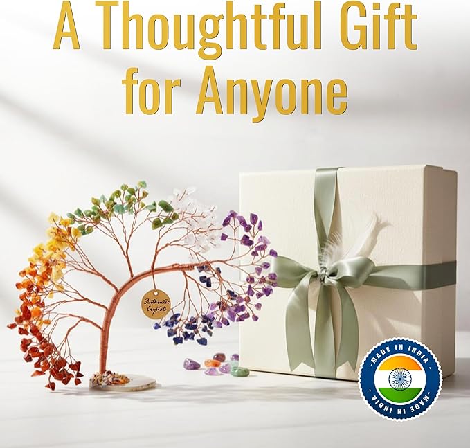 7 Chakra Crystal Tree of Life – Handmade Healing Gemstone Bonsai Trees for Home & Office Décor – Feng Shui Money Tree for Positive Energy, Good Luck & Spiritual Gifts for Women