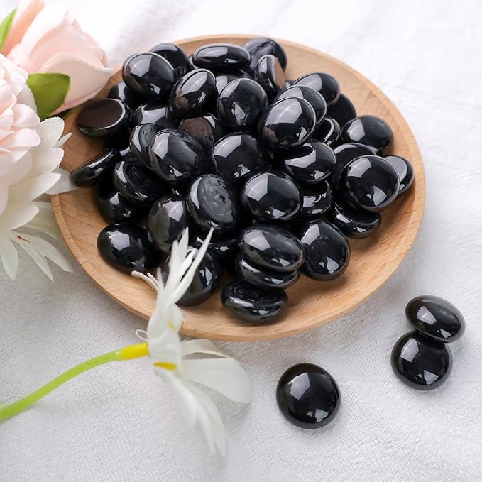 FUTUREPLUSX 5LB Black Flat Glass Marbles, Gemstone Beads, Aquarium Rocks Fish Tank, Gravel Stones Bulk Pebbles Decorative Beads for DIY Crafts Vase Fillers Table Scatter Decor