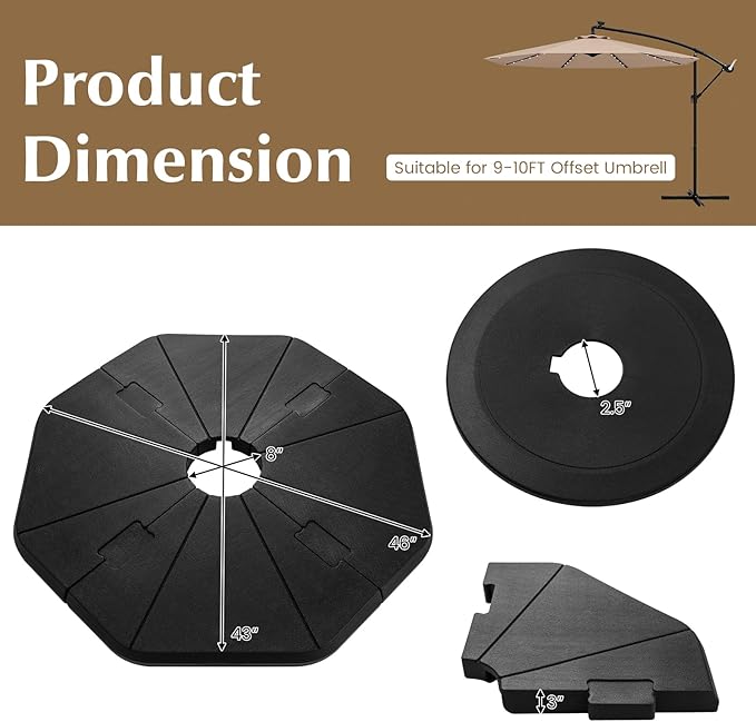 Tangkula 4-Piece Patio Umbrella Base, 208 lbs Heavy Duty Offset Cantilever Umbrella Stand, Water & Sand Fillable Hexagonal Base Plate Set for Garden Yard Poolside (Cross Base Not Included)