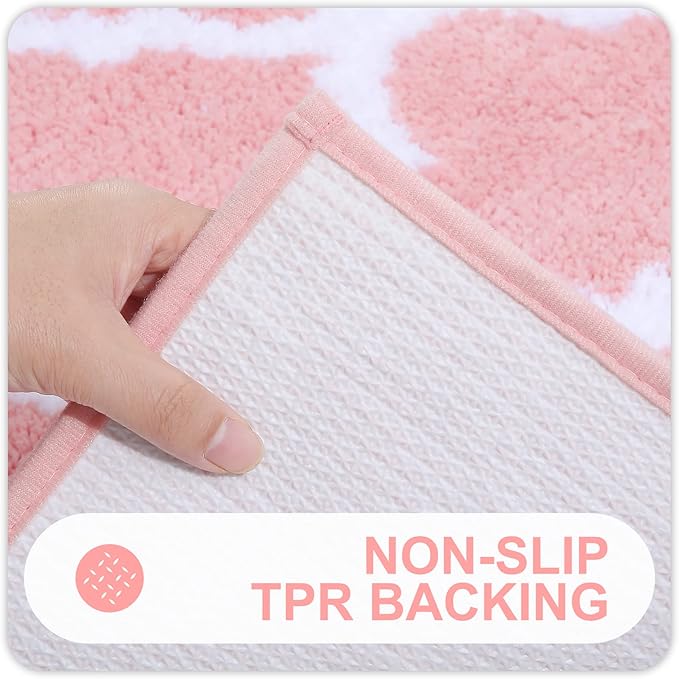 OLANLY Bathroom Rugs 24x16, Soft and Absorbent Microfiber Bath Rugs, Non-Slip Shaggy Shower Carpet, Machine Wash Dry, Bath Mats for Bathroom Floor, Tub and Shower, Pink