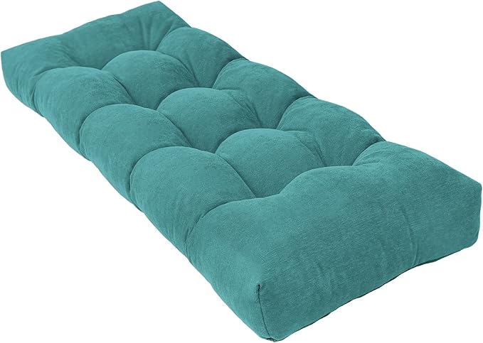Bench Cushion 45 Inch - Chenille, High-Density Memory Foam, Non-Slip Bottom, Soft Durable Indoor Tufted Long Seat Cushion for Window Garden Furniture (Pastel Turquoise, 45x18x4 Inch)
