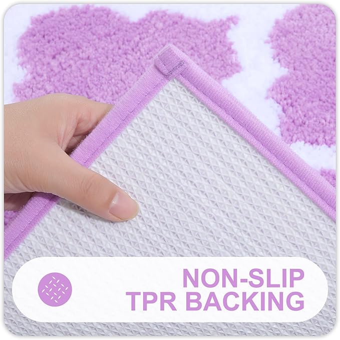 OLANLY Bathroom Rugs 24x16, Soft and Absorbent Microfiber Bath Rugs, Non-Slip Shaggy Shower Carpet, Machine Wash Dry, Bath Mats for Bathroom Floor, Tub and Shower, Light Purple