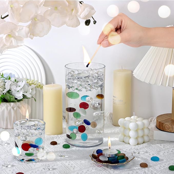 SUREAM Mixed Colored Flat Glass Gems, 0.8LB Glass Pebbles Beads for Vases Fillers Aquarium Fish Tank Rocks DIY Crafts Table Scatter Decoration