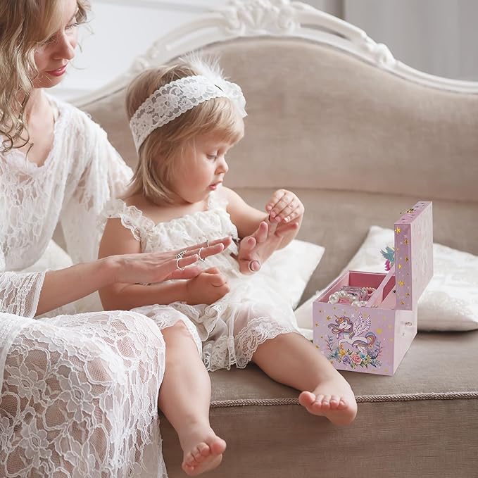 ProCase Children's Jewelry Box, Kids Jewelry Organizer with Unicorn for Little Girls, Jewelry Case Gift for Toddler Age 2 3 4 5 6 7 8 -Sunshine