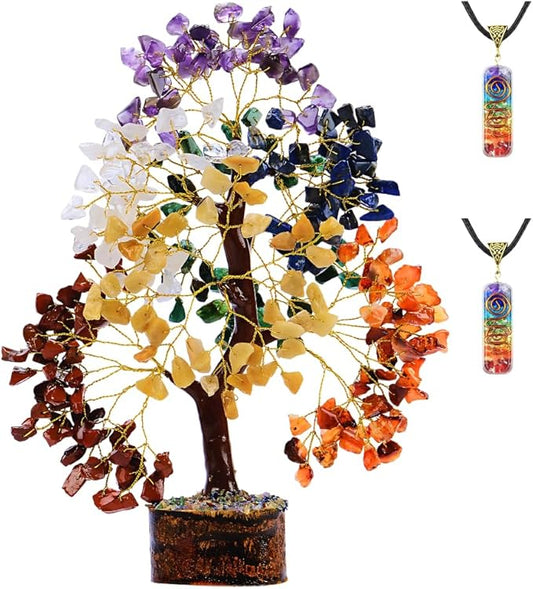 7 Chakra Tree of Life - Birthday Gifts for Women - Crystals and Healing Stones - Chakra Tree - Plus 2 Necklaces Pendant