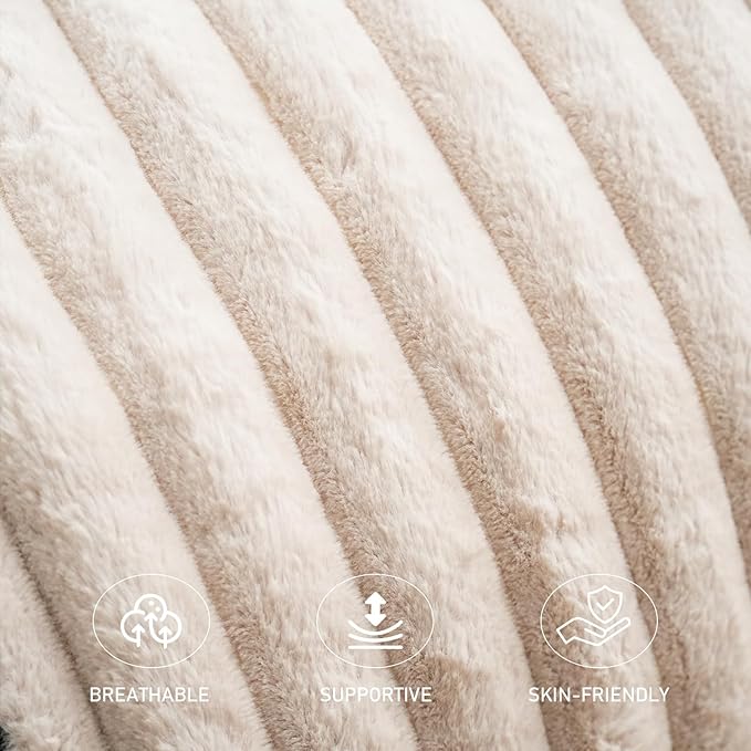 Pouf Ottoman Stuffed Round for Foot Rest, Faux Fur Poufs with Foam Chunk Filling, Storage Ottoman Pouf Foot Stool Cushion, 20 X 15 Inch Floor Chair for Living Room Bedroom Home Decor, Beige