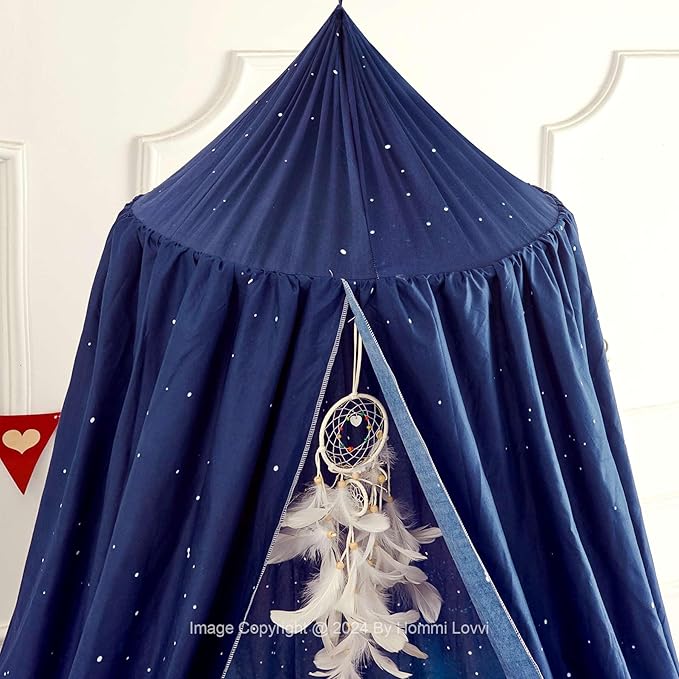 Ocean Print Kids Bed Canopy, Girls Princess Canopy Dreamy Room Decor, Soft Hanging Reading Nook Play Tent Canopy, Extra Large Full Size Bed Canopy with String Light