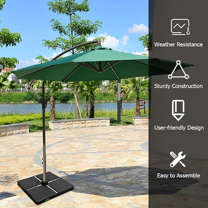 Tangkula 4PCS Patio Cantilever Offset Umbrella Base Weight Stand, 238lbs Square Shaped Sand/Water Filled Weight, 4-Piece Outdoor Umbrella Base Plate w/Heavy Duty Plastic, 38" x 38" Umbrella Base