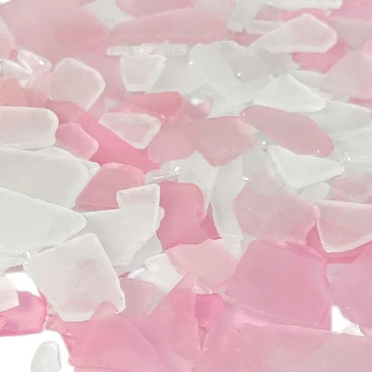 Tumbler Home Sea Glass for Crafts, Decor & Vase Filler, 25oz Frosted Pink & White Seaglass Pieces, Recycled Beach Glass in Bulk and Smooth Seaglass for DIY Art, Coastal Decor, and Jewelry Making