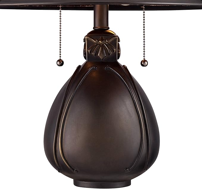 Robert Louis Tiffany Nell Rustic Mission Tiffany Style Accent Table Lamps 19" High Set of 2 Bronze Brown Antique Pottery Natural Mica Shade Decor for Bedroom House Bedside Nightstand Home Office