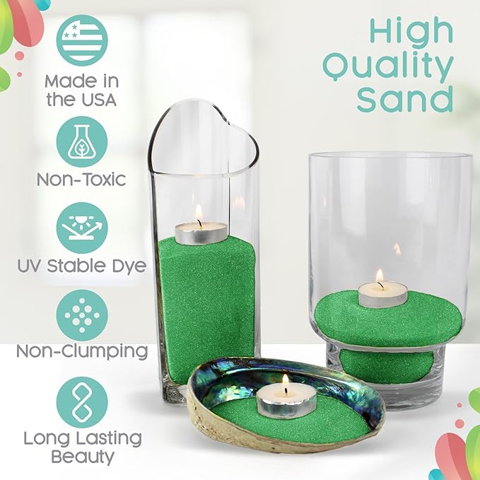 Kelly Green Unity Sand, 1 LB (16 oz), Colored Sand for Weddings, Vase Filler, Home Décor, Craft Sand, and More