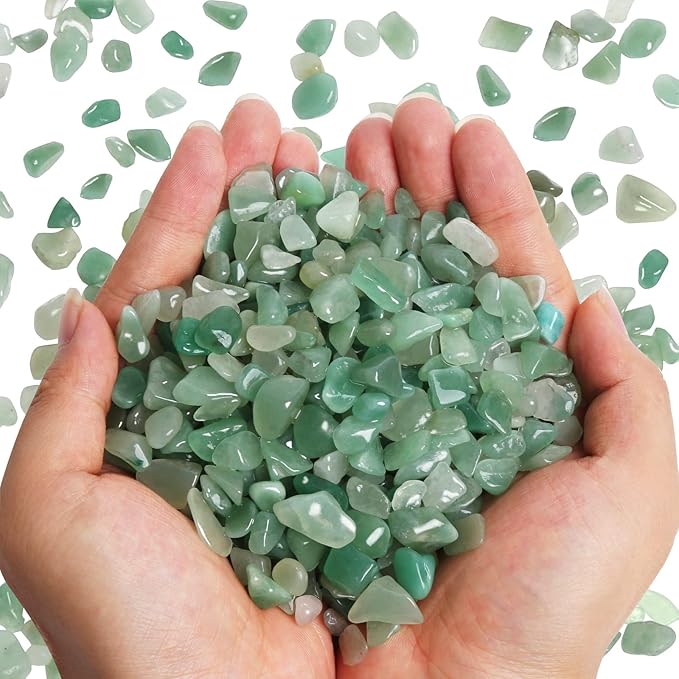QICQDRAM Polished Gem Stones Rocks Crystals 0.9 Lb/405g Natural Tumbled Stones Green Aventurine Crystal Chips Bulk for Healing Crystals & Fish Tank Rocks Gravel, Vase Filler, Plants Decor