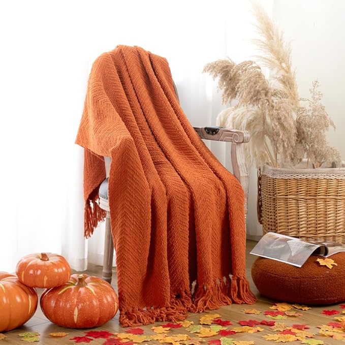 BATTILO HOME Burnt Orange Throw Blanket for Couch, Halloween Throw Blanket for Home Decor, Fall Decorations for Bed, Sofa and Living Room, 50"x60"