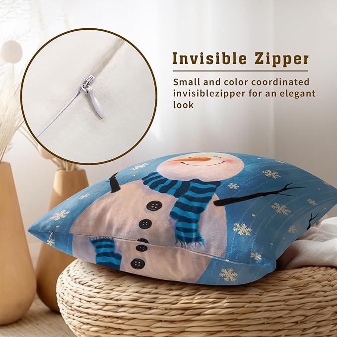 Winter Snowman Throw Pillow Covers - Buffalo Plaid Trees Pillow Covers 20x20 Set of 2 Snowflake Pillowcases Ice Crystal Snow Cushion Covers for Home Sofa Bed