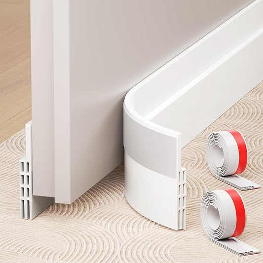 Hojoy 2 Pack Under Door Draft Stopper, Adjustable Door Sweep Anti-Collision Strong Adhesive Weather Stripping Tape Soundproof Draught Stoppers 2" W x 39" L, White