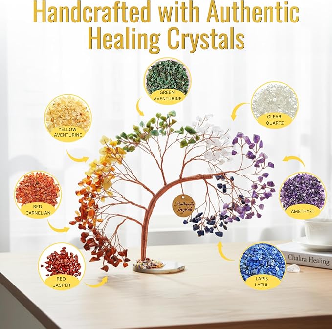 7 Chakra Crystal Tree of Life – Handmade Healing Gemstone Bonsai Trees for Home & Office Décor – Feng Shui Money Tree for Positive Energy, Good Luck & Spiritual Gifts for Women