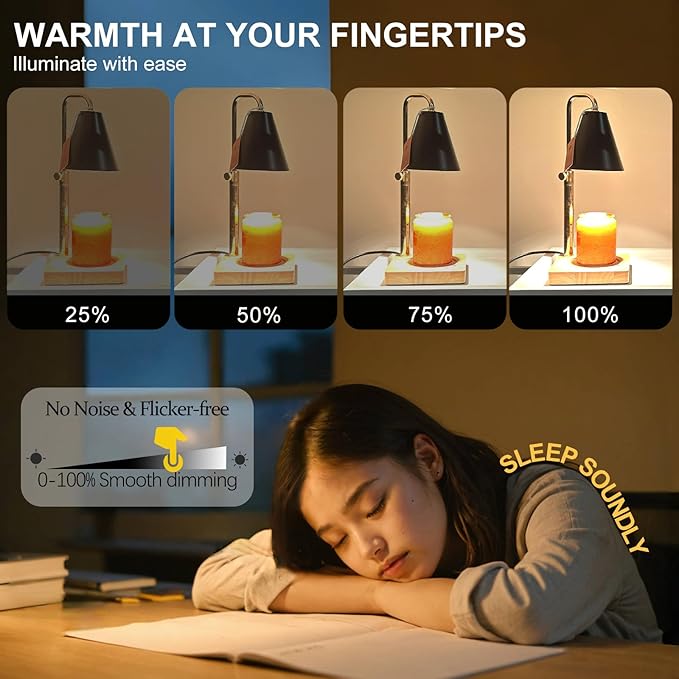 Candle Warmer Lamp with Timer Electric Wax Warmer for Scented Wax Melt Warmer Melter for Jar Candles Touch and Remote Control Dimmable Adjustable Height Gifts for Women 2 Bulbs,Black Metal