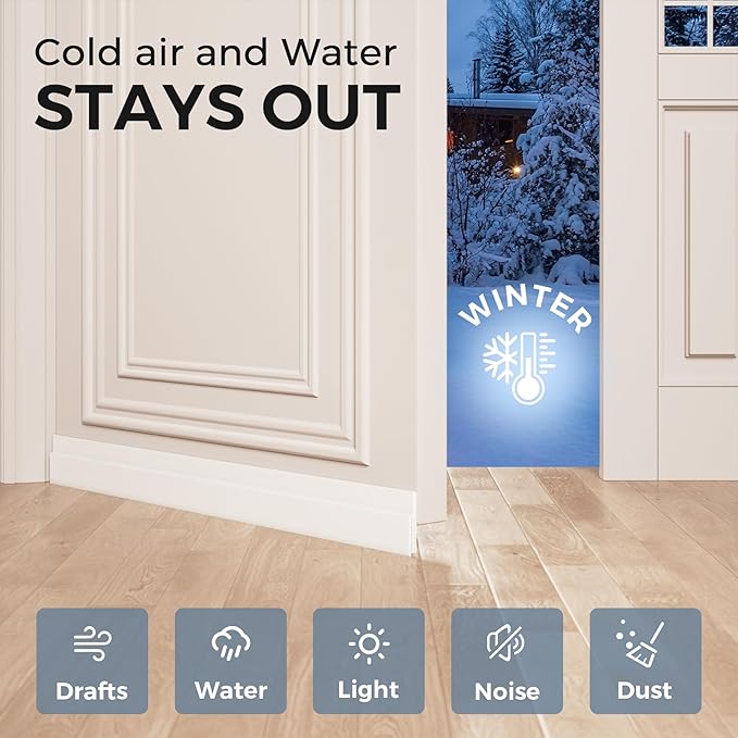 Hojoy 4 Pack Under Door Draft Stopper, Adjustable Door Sweep Anti-Collision Strong Adhesive Weather Stripping Tape Soundproof Draught Stoppers 2" W x 39" L, White