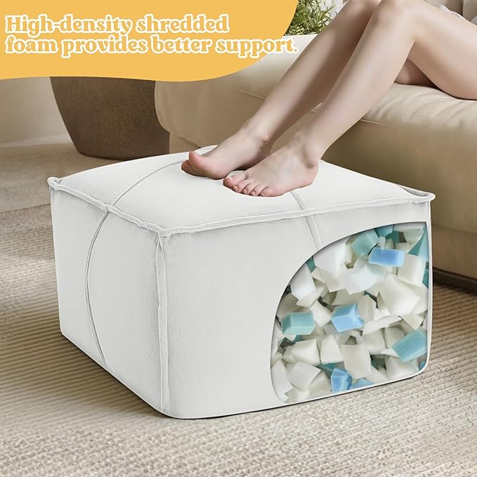 MeMoreCool Stuffed Round Pouf Ottoman Foot Rest, Floor Pouf Foot Stool with Soft Foam Chunk Filling, Small Round Ottoman Footstool Circle Footrest for Living Room