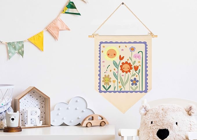 Spring Day-Above the Crib-Wall Decor Gifts for Baby Boys Girls Kids-Canvas Hanging Flag Pennant Banner Wall Decor Gifts for Nursery Homeschool Baby Room Playroom Reading Room Bedroom Front Door