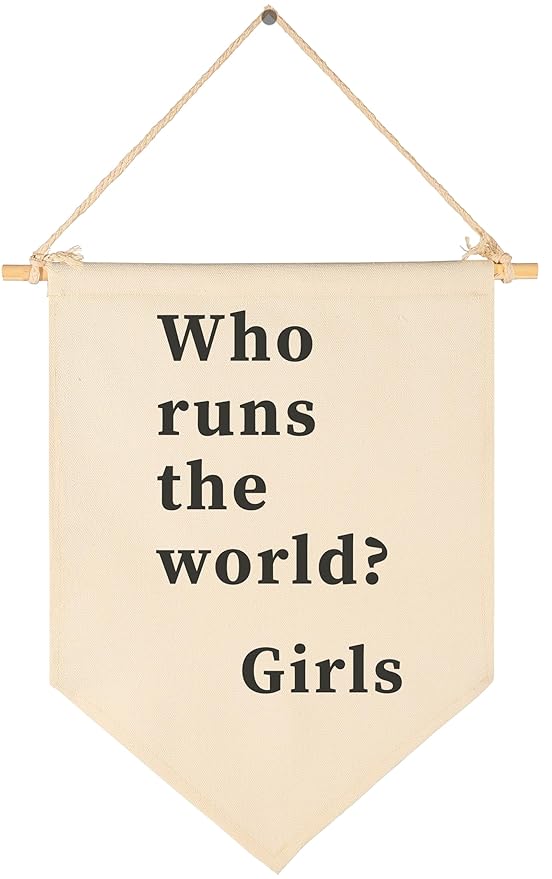 Who Runs the World,Girls-Inspirational Flag Wall Decor Gifts for Baby Girl Kids-Canvas Hanging Pennant Banner Wall Decor Gift for Nursery Baby Room Playroom Homeschool Reading Room Bedroom Front Door