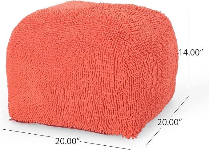 Foamma Pouf Ottoman Coral, 16"x16"x16" - Square Ottoman Foot Rest for Living Room and Bedroom, Pouf Footstool with Microfiber Cover, Foot Rest for Couch, Boho Furniture for Home