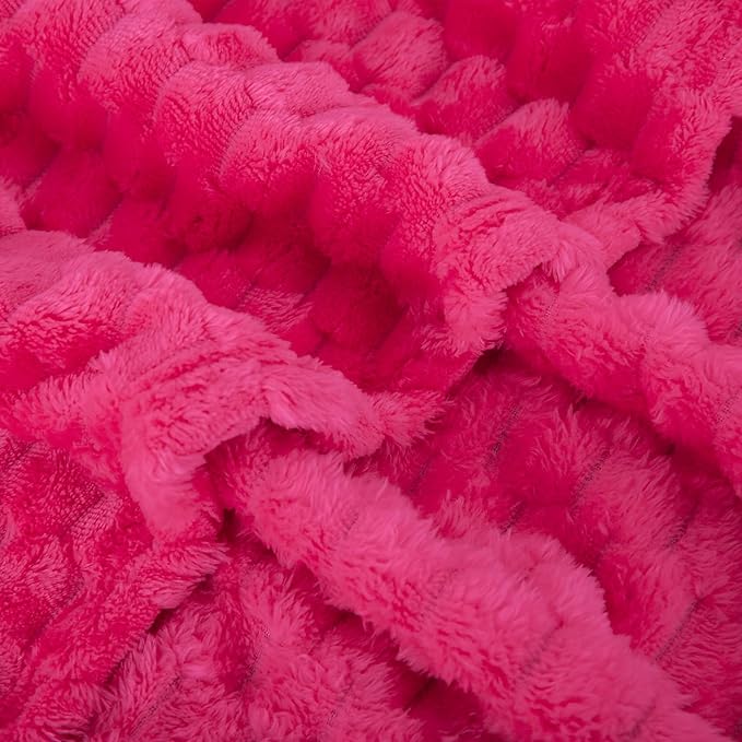 Hot Pink Throw Blanket 50"×70" inches Gifts for Mom Fuzzy 3D Jacquard Decorative Flannel Fleece Super Soft Plush Cozy Blanket for Couch Sofa Chair Lightweight