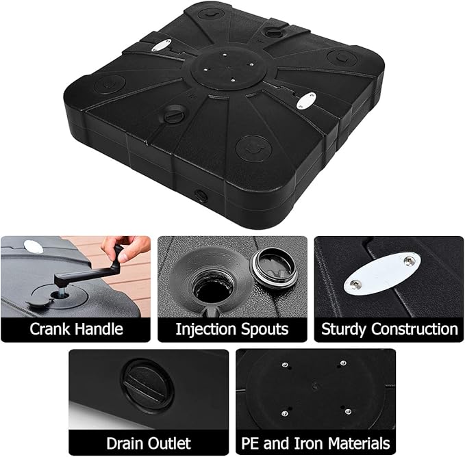 Tangkula Cantilever Offset Patio Umbrella Base Weight Stand with Wheels, 260lbs Wet Sand Filled Weight, Square Heavy Duty Outdoor Umbrella Base Plate w/Crossbar, Umbrella Stand Base