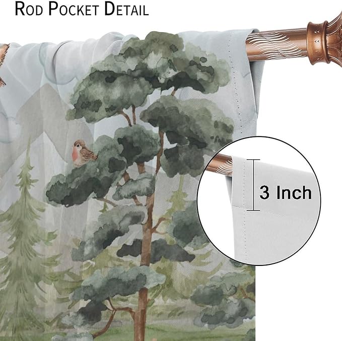 Forest Animal Kids Curtains, Wild Rustic Bear Fox Deer Children Cartoon Window Treatments for Living Room, Watercolor Blackout Drapes 2 Panel Sets,42x54 Inch