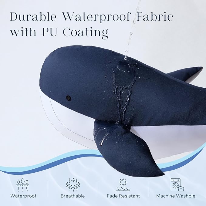 Phantoscope Outdoor Whale Shaped Throw Pillow, Decorative Waterproof Pillows for Outdoor Patio Furniture, Beach Cushion Pillows, Blue and White 29 x 8 Inches